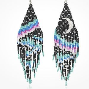 Hand Crafted Beaded Earrings - Black, Blue, Purple, White